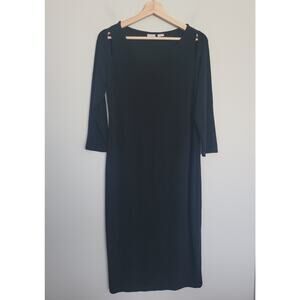 Chicos Travelers Womens 3 Slinky 3/4 Sleeve Asymmetrical Neck Dress  Black